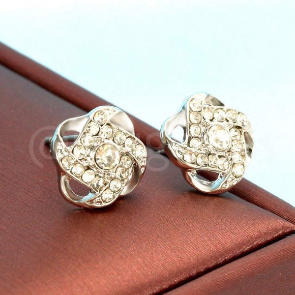Silver Color Stud Earrings Faux Gem Stones - Picture 2 of 7